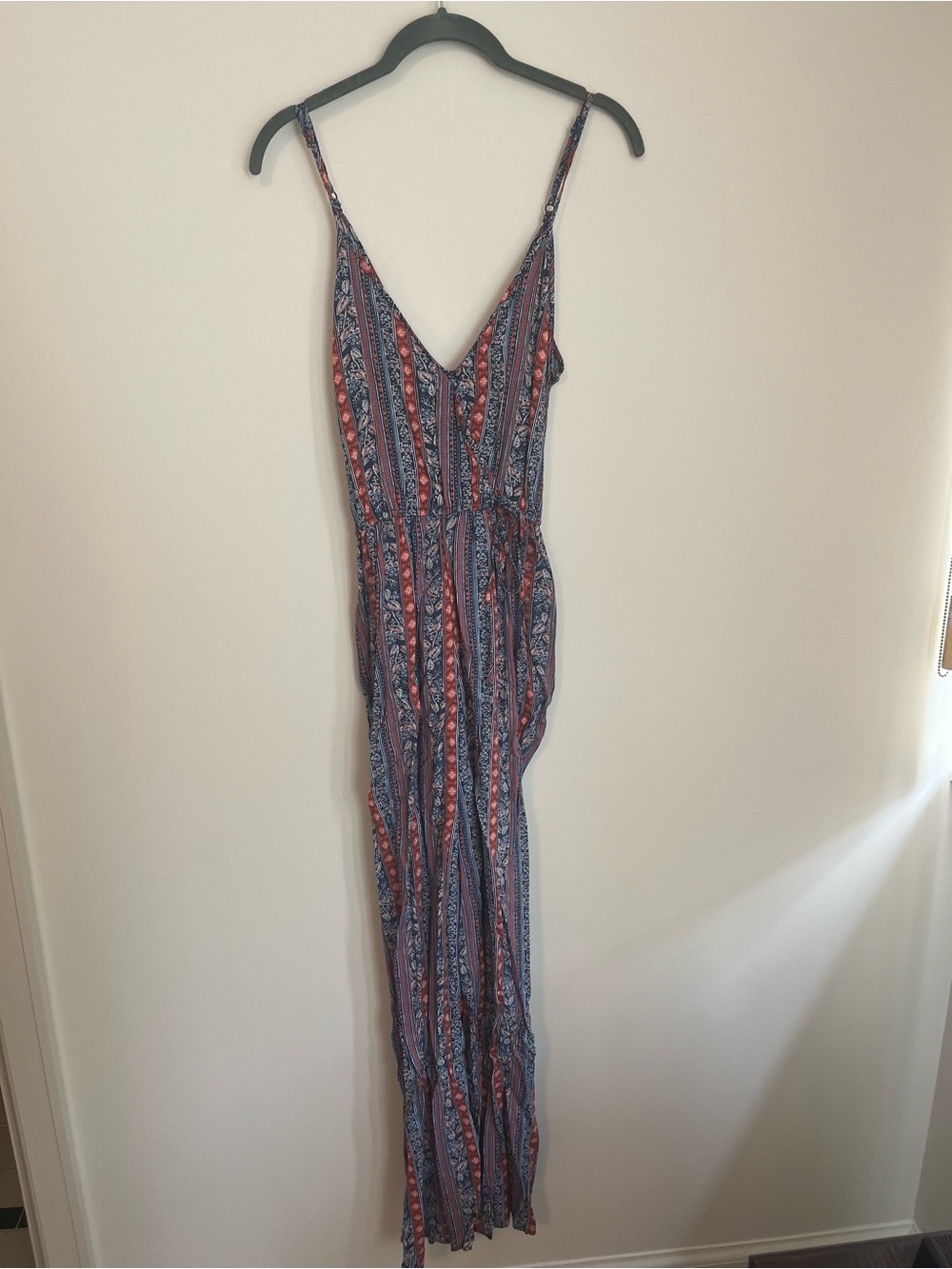 Striped Boho Maxi Jumpsuit - Blue & coral